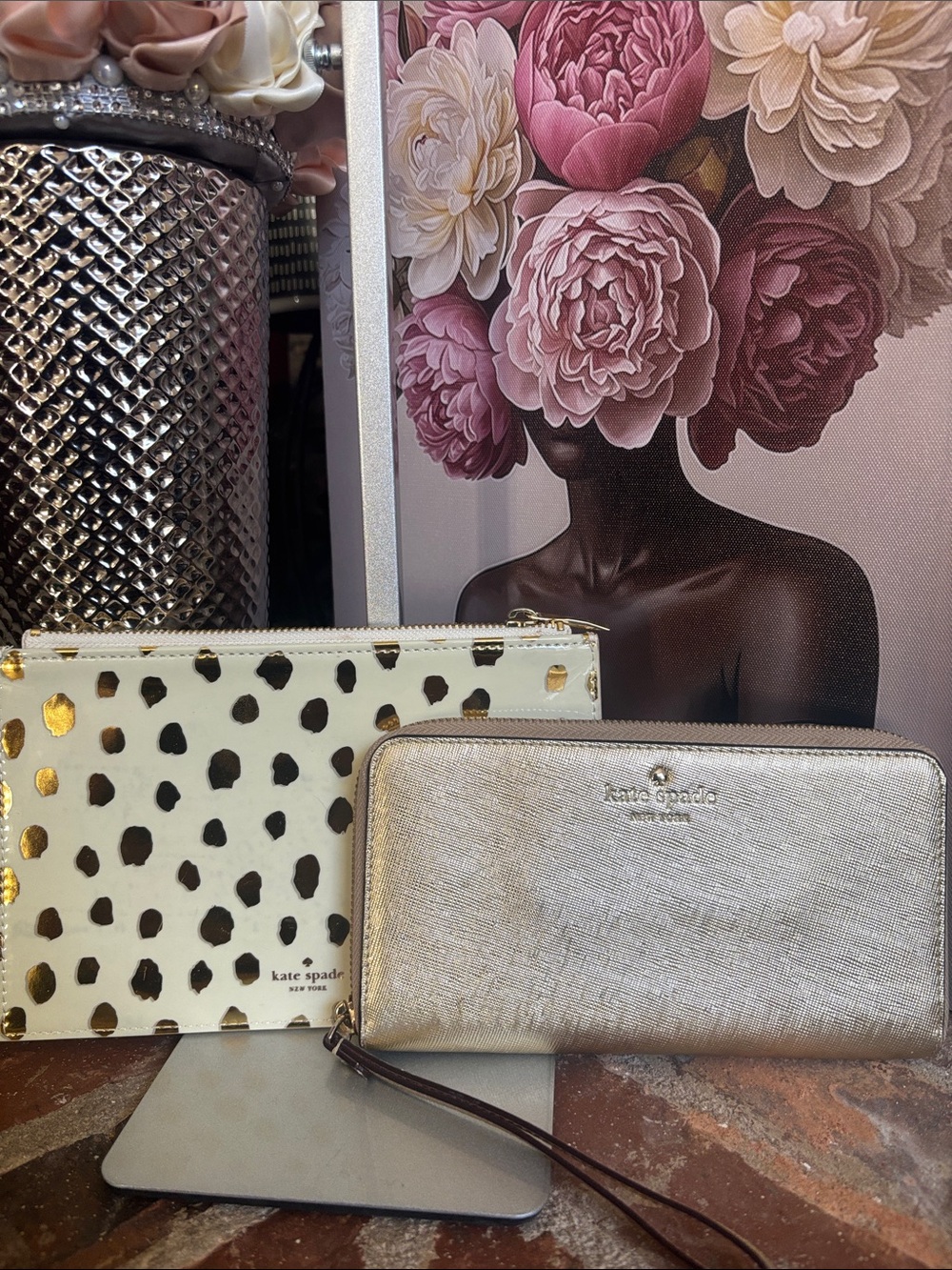 kate spade New York Metallic Gold Zip Wallet & Wristlet